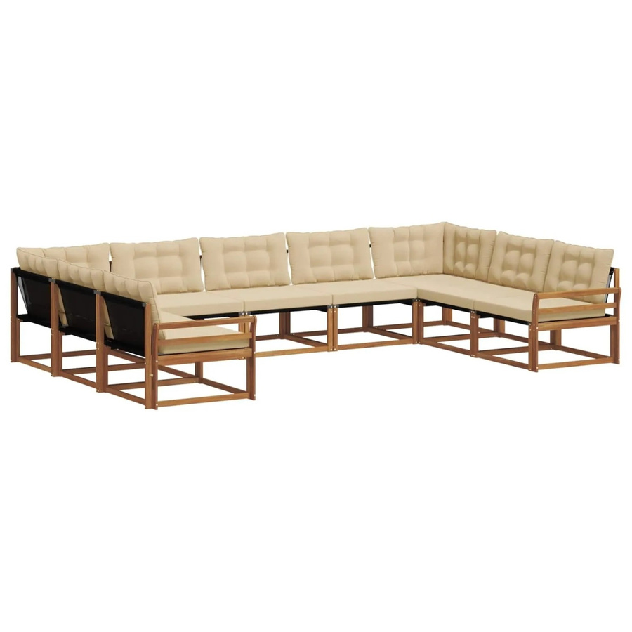 vidaXL Outdoor-Sofagarnitur 9-teilig aus Akazienholz mit Textilene und Kissen in Natur und Beige - Bild 2