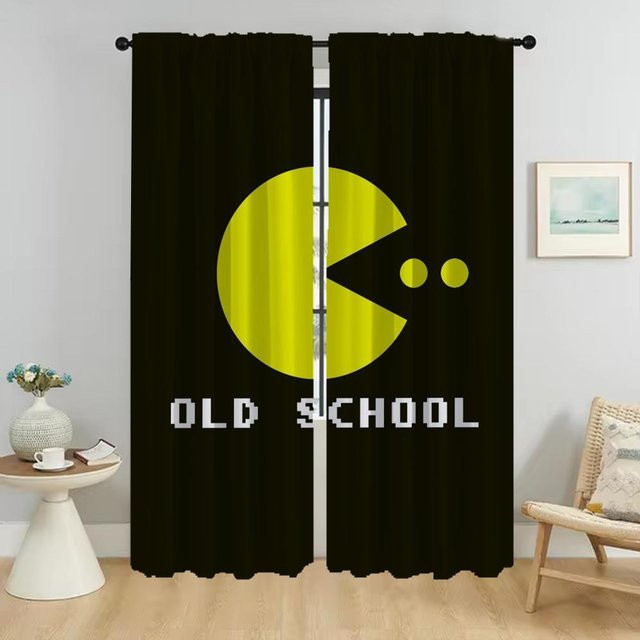 2er-Set Moskitonetze als Tüll-Vorhänge mit Pac-Man-Motiv in Schwarz, Breite: 50 cm, Höhe: 70 cm - Bild 1