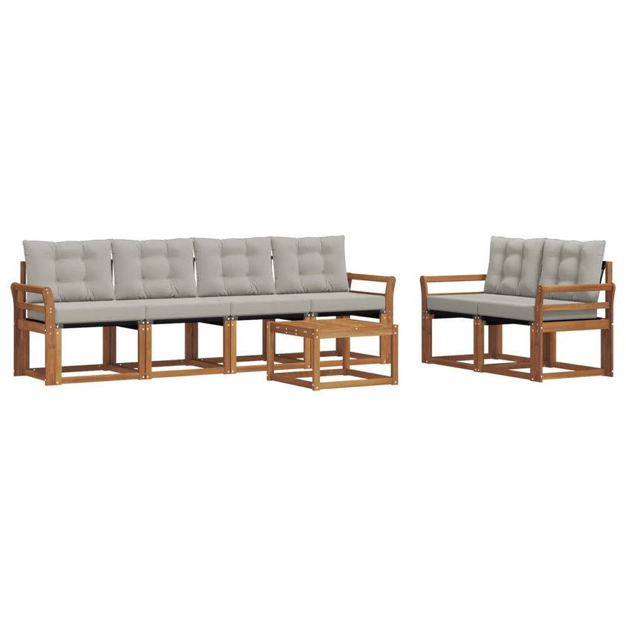 vidaXL Outdoor-Sofagarnitur 7-teilig aus Akazienholz und Textilene in Grau und Natur mit Kissen und Tisch - Bild 2