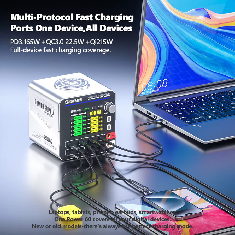 MECHANIC Power 200 Multi-Port Schnellladegerät mit einstellbarem Netzteil 200W für Smartphone- und Tablet-Reparaturen - Bild 5