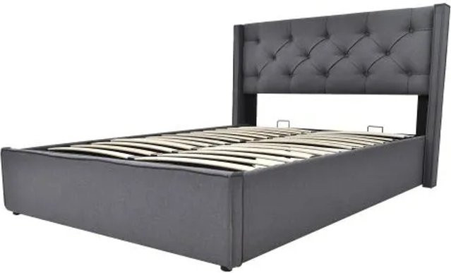 KOMHTOM Doppelbett mit hydraulischem Stauraum und Metalllattenrost in Grau, B/T/H: 160 x 200 x 110 cm - Bild 1
