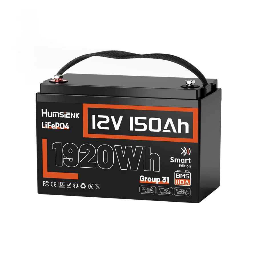 Humsienk Bluetooth 12V 150Ah Lithium LiFePO4 Deep-Cycle-Batterie in Schwarz mit 110A BMS für Solar, Wohnmobile und Marine - Bild 8