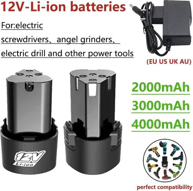 GJUELIRRA Universelle 12V Lithium-Ionen-Batterie für Elektrowerkzeuge in Schwarz - Bild 1