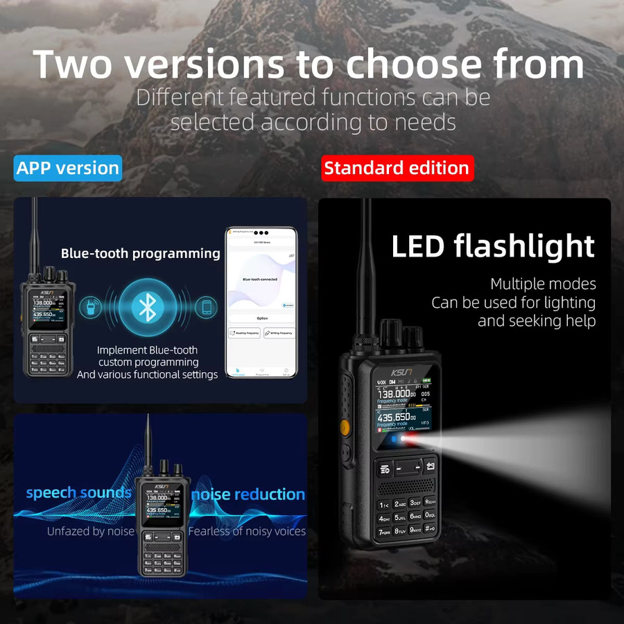 KSUN UV110D VHF UHF Dual Band HAM Funkgerät mit 10W Leistung, Bluetooth und SOS Taschenlampe, Schwarz - Bild 2
