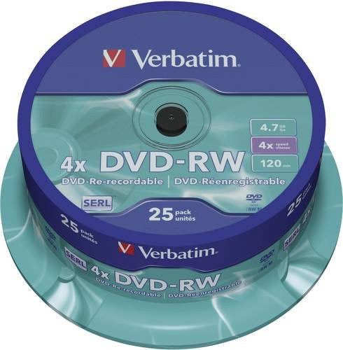 Verbatim DVD-RW Rohlinge 4,7 GB 4x in Silber auf Spindel, 25 Stück - Bild 1