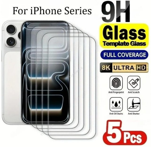 SnakeGlass 5er-Pack Ultra-Klares Panzerglas Displayschutzfolie für iPhone 17 16 15 14 13 12 11 Pro Max Plus XR XS Transparent - Bild 1