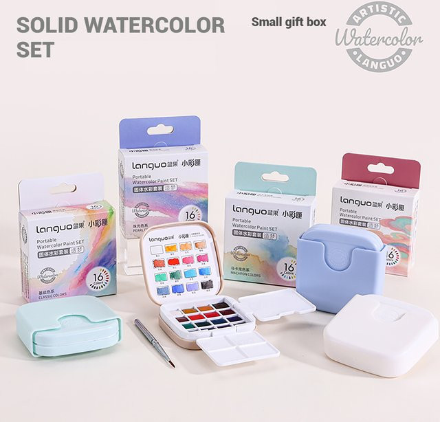 Languo Mini Aquarellfarben-Set mit 16 Farben, Pinsel und Palette in Multicolour für deine Reisezeichnungen - Bild 1