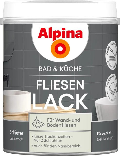 Alpina Fliesen-Lack Bad & Küche 2 Komponenten Schiefer Grau Seidenmatt 750 ml - Bild 1