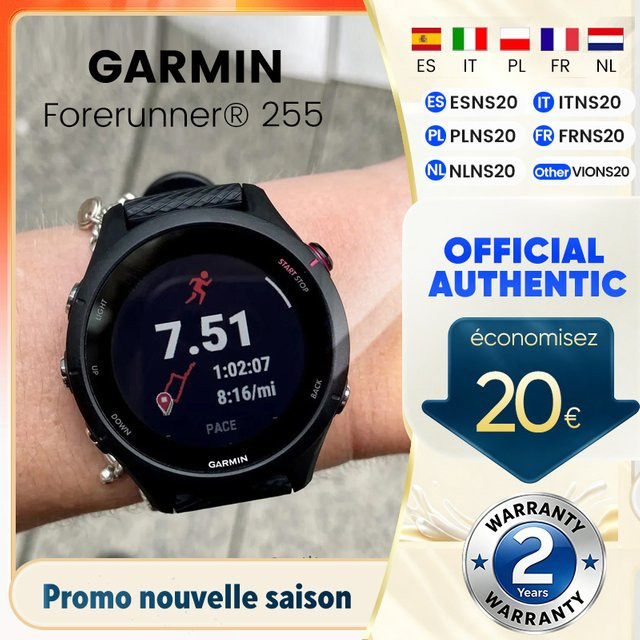 Garmin Forerunner 255 Sport Smartwatch mit 46mm Gehäuse, 1.3 Zoll Display, Bluetooth und WiFi, wasserdicht nach 5ATM in Schwarz-Grau - Bild 1