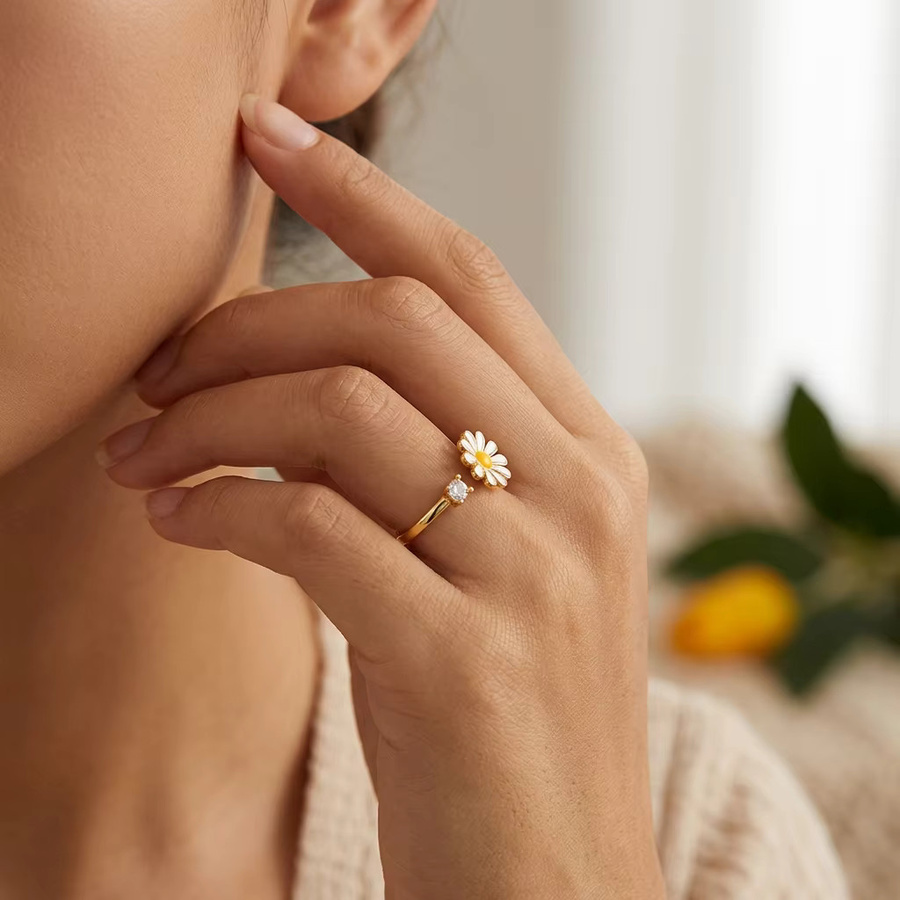 amofa Spinner-Ringe Edelstahl, Zirkonia, Gold, Damen - Bild 2
