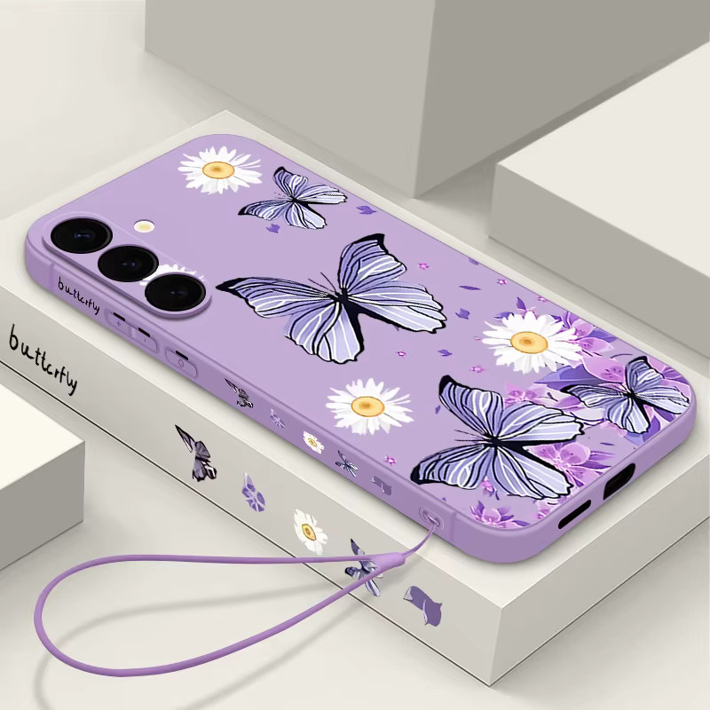 Magnetische Schmetterlings Handyhülle für Samsung Galaxy S25 S24 S23 S22 Ultra Plus FE mit MagSafe und Trageband, Schwarz - Bild 1