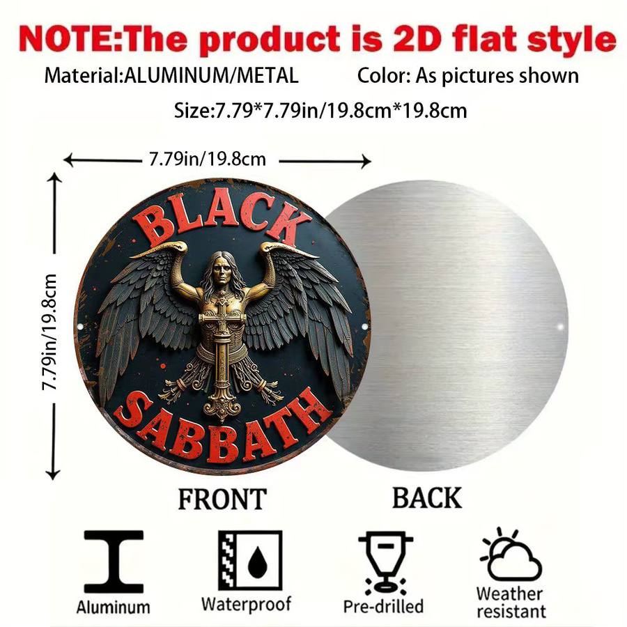 Black Sabbath Heavy Metal Blechschild von CIFBUY, rund, schwarz, Durchmesser: 19,79 cm - Bild 2