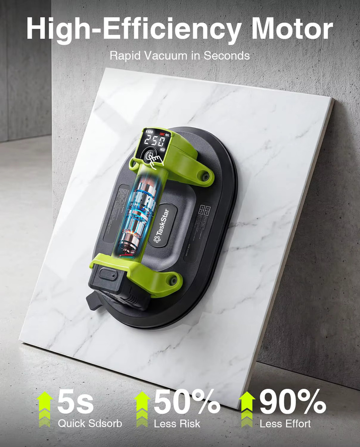 TaskStar 2er-Pack Elektrische Saugnäpfe für Glas- und Fliesenheben mit 250 kg Schwerlastkapazität, 10-Zoll Handgehaltener Fliesen-Vakuumheber inklusive 4 Batterien à 3000mAh - Bild 2