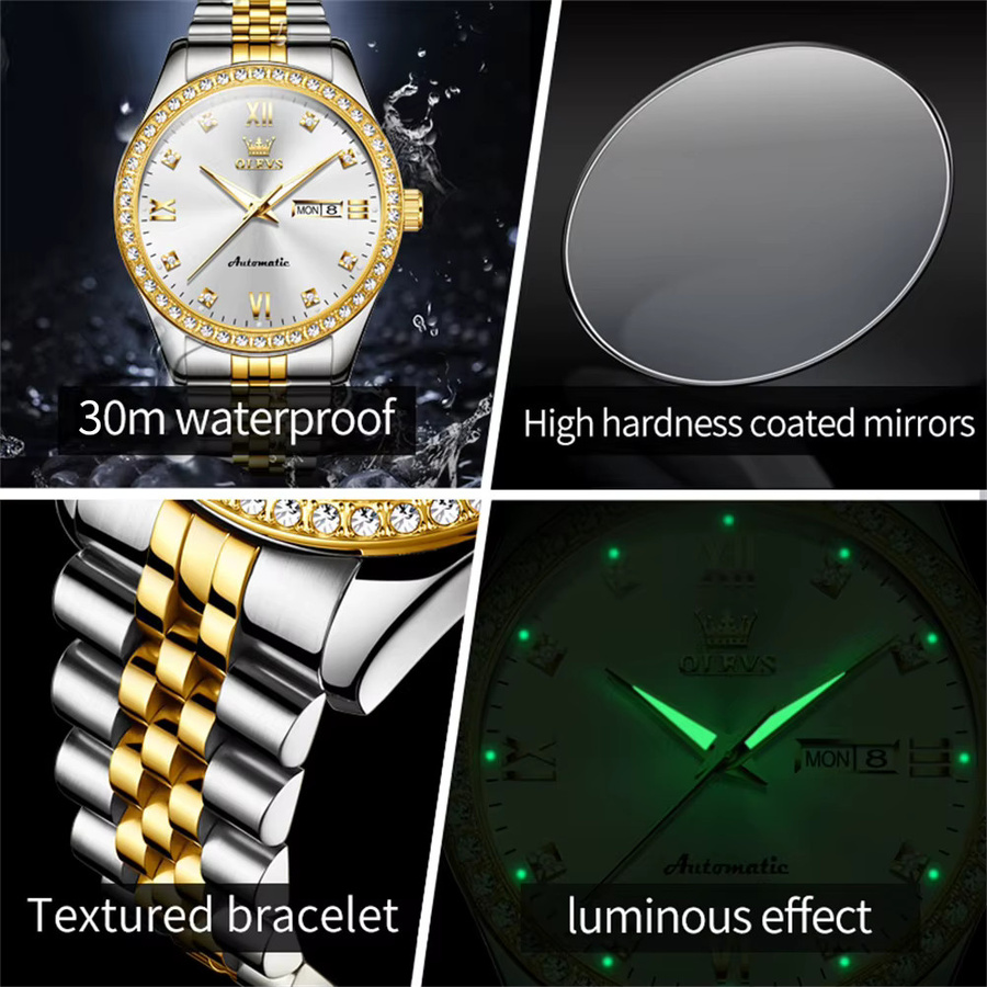 OLEVS Herrenuhr, Automatik, Edelstahl, Bicolor, Diamant, Herren - Bild 5