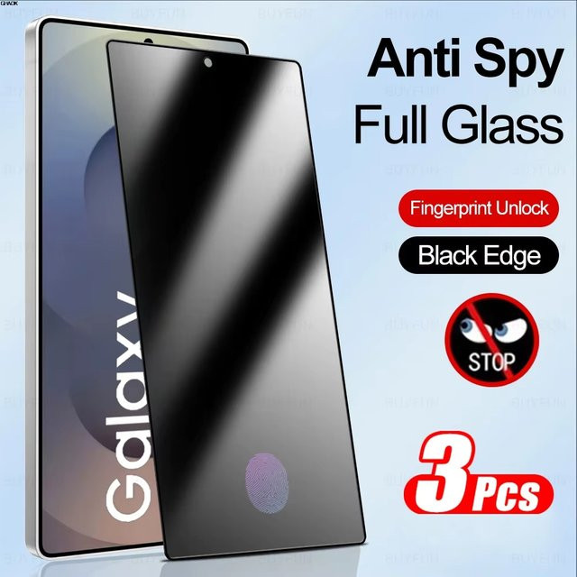 Samsung S25 Ultra 5G Anti-Spy Displayschutzfolie aus Glas mit Fingerabdruck-Entsperrung, transparent - Bild 1