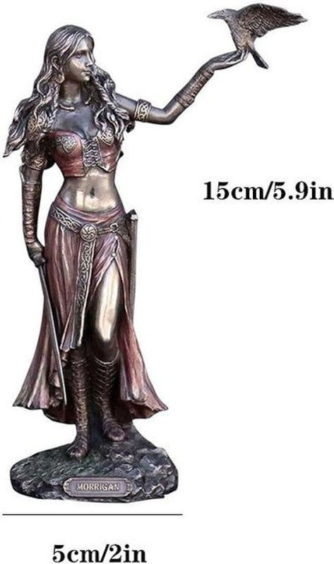 MOONBIFFY Harzstatue Morrigan die keltische Göttin mit Krähe und Schwert in Bronze-Finish, Höhe: 15 cm - Bild 1