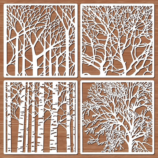 PenhuaMoban Malschablonen Set mit Zweigen und Bäumen für DIY-Handwerk aus Kunststoff, Weiß, Höhe: 20 cm - Bild 1