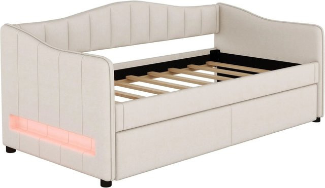 okwish Schlafsofa in Beige mit ausziehbarem Bett aus Leinen und MDF, Breite: 90 cm, Länge: 200 cm - Bild 1