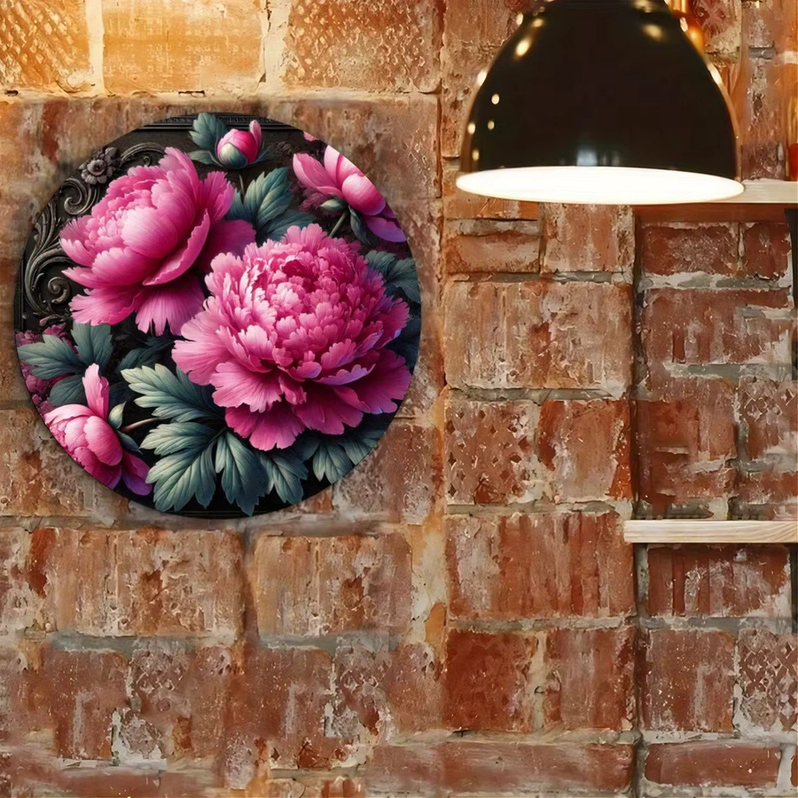 Potdemiel Metallwandkunst Pfingstrosen Blumenkranz in Pink, Rundes Blumen-Schild aus Eisen für Innen und Außen, Durchmesser: 20 cm - Bild 5