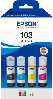 Epson 103 Multipack Original Nachfülltinte für EcoTank Tintenstrahldrucker, 4er-Pack in Schwarz, Cyan, Magenta und Gelb, kompatibel mit Epson L1210, L3210, L3211, L3256, L3260, L3266, L11050, L1250 und L3250 (C13T00S64A) - Bild 1