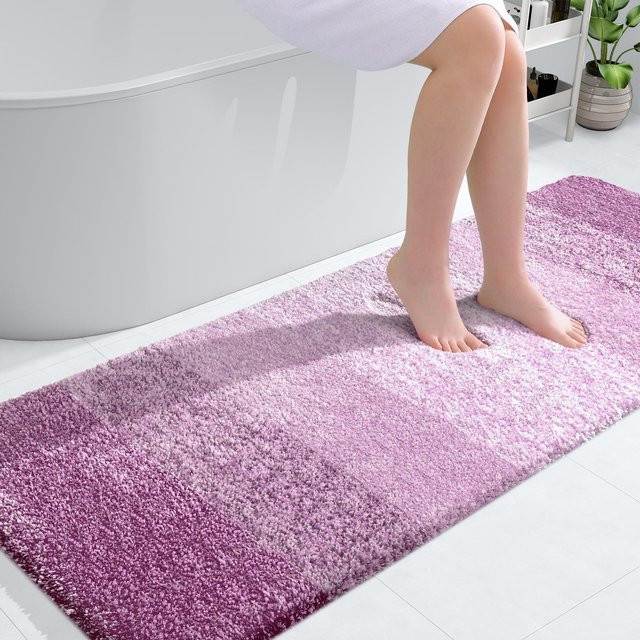 HAPIHAPPY Badezimmerteppich aus Mikrofaser in Lila, rutschfest, weich und saugfähig, B/T: 120 x 61 cm - Bild 1