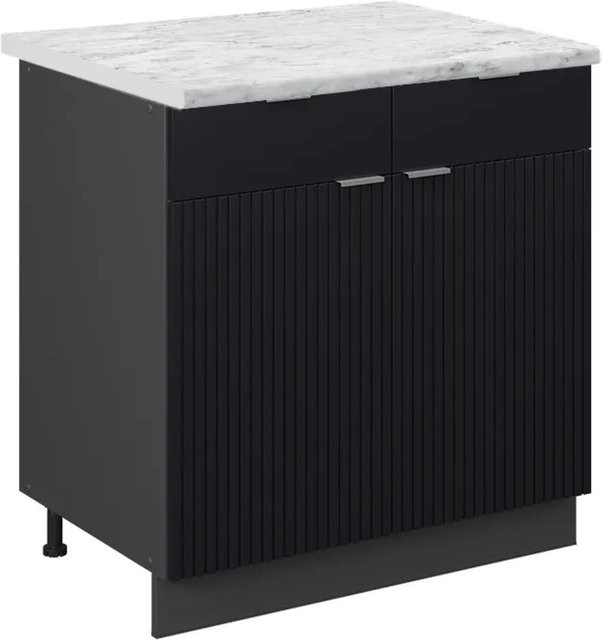 Vicco Küchenunterschrank Fame-Line mit Schubladen und Arbeitsplatte in Anthrazit, Schwarz gestreift und Marmor-Weiß, Breite: 80 cm - Bild 2