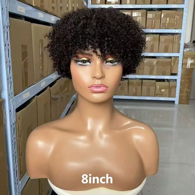 Linhua Afro-Perücke, Pixie-Schnitt, lockiges Echthaar, Damen - Bild 1
