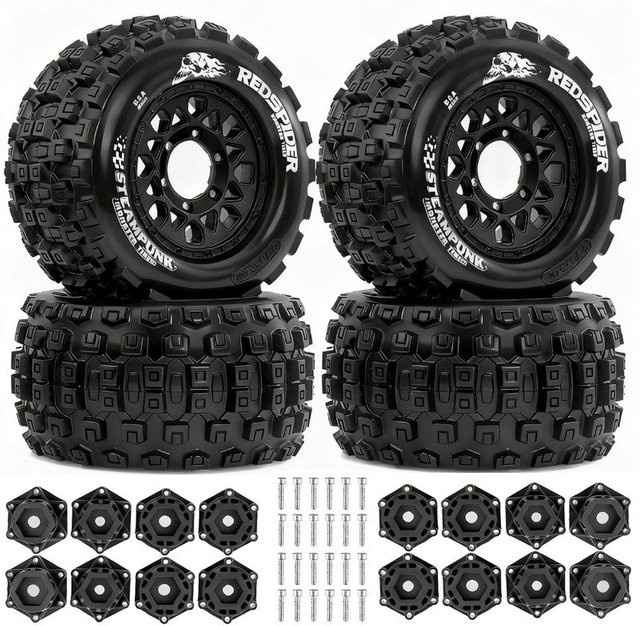 TIMEA Monster Stunt Truck Reifen, 4-teiliges Set, Rot, Schwarz - Bild 1