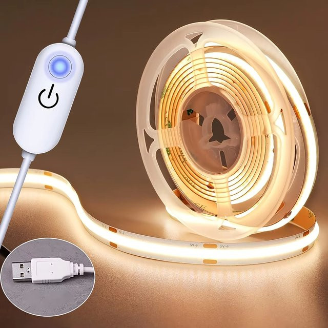 USB COB LED-Lichtstreifen für DIY TV-Hintergrundbeleuchtung, 320 LEDs/m, Warmweiß, 1m Länge - Bild 1