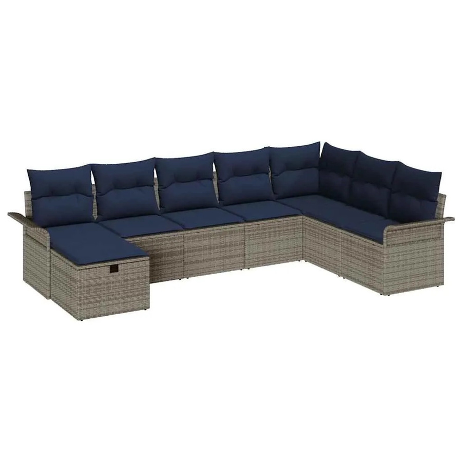 vidaXL Gartensofa-Set aus Poly-Rattan in Grau und Blau mit 8 Kissen und L-Form - Bild 2