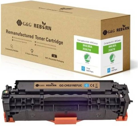 G&G Toner Cartridge Cyan kompatibel mit HP und Canon 304A 305A 312A 718C remanufactured mit 2800 Seiten Reichweite - Bild 1