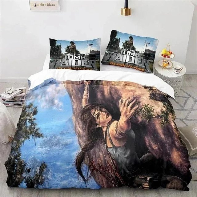 Tomb Raider 3D-Druck Bettwäsche Set für Kinder und Erwachsene mit Bettbezug und Kissenbezug, Breite: 70 cm, Länge: 133 cm - Bild 1