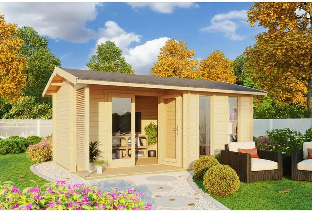 Lasita Gartenhaus Maja Riverside aus Fichtenholz in Natur und Beige mit Satteldach und Blockbohlenbauweise, B/H/T: 540 x 250,8 x 357,1 cm - Bild 1
