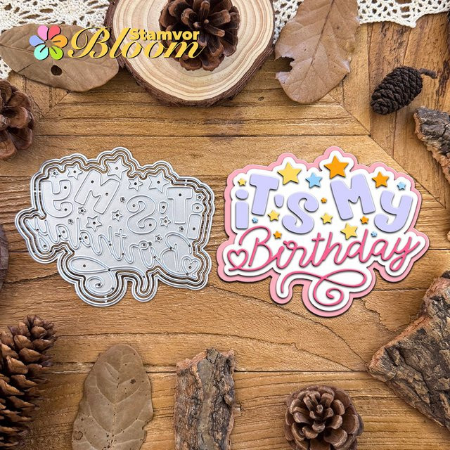 Metall-Stanzform It's My Birthday für Scrapbooking und dekorative Prägung in Silber - Bild 1
