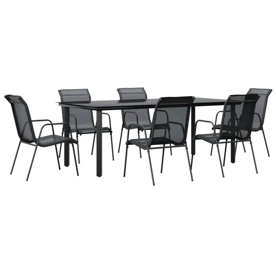 vidaXL 7-teilige Garten-Essgruppe aus Stahl und Textilene in Schwarz mit Glastisch für Terrasse und Außenbereich - Bild 2