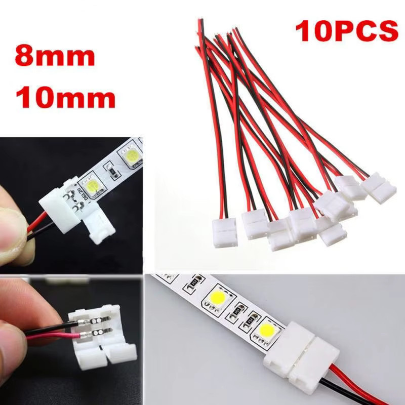 AEVYVKV 10 Stück 2-Pin LED Streifen Licht Anschlüsse für 8mm und 10mm LED Streifen, lötfreie Stromkabel Stecker für 2835 und 5050 LED Streifen, Farbe: Weiß - Bild 2