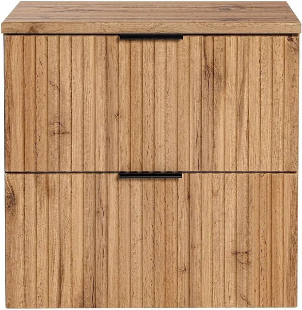 Vente-unique Waschbeckenunterschrank Zevara im Boho-Stil, gestreift, Beige/Braun, Breite: 60 cm, Höhe: 57 cm, Tiefe: 46 cm - Bild 1