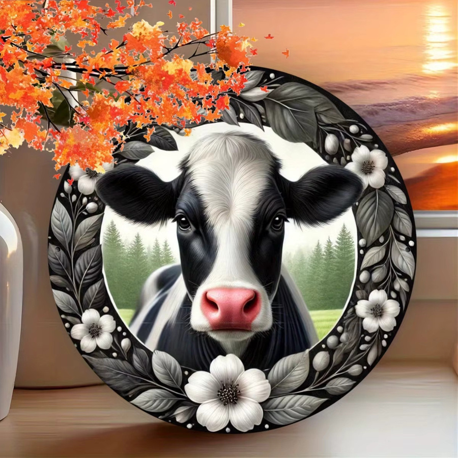 Potdemiel Wandkunst Holstein Kuh aus Metall, kreisförmige Bauernhaus-Dekoration in Mehrfarbig, Durchmesser: 20 cm - Bild 4