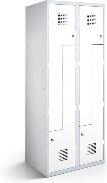 rotstahl Z-Spind mit 4 Türen, Korpus lichtgrau und Front weiß, B/T/H: 60 x 50 x 180 cm - Bild 1