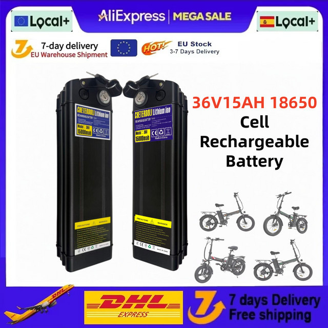 Aleaivy Li-Ion Akku 36V 15Ah mit Sicherheits-BMS für Bafang Silverfish 250-750W Fahrradmotor-Kits, Farbe: Silber/Schwarz - Bild 1