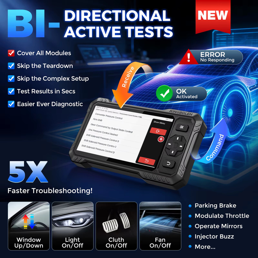 KINGBOLEN S6 Elite Vollsystem-Diagnosegerät in Schwarz mit bidirektionalem Scan-Tool, CANFD-Unterstützung, Auto-VIN-Scan und 15+ Reset-Funktionen als OBD2 Codeleser - Bild 3