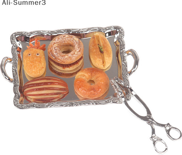 JETTING Puppenhaus Zubehör, Miniatur Metall Kuchen Tabletts, Brot Clip, Desserts Teller, Küche Modell Dekor Spielzeug - Bild 1