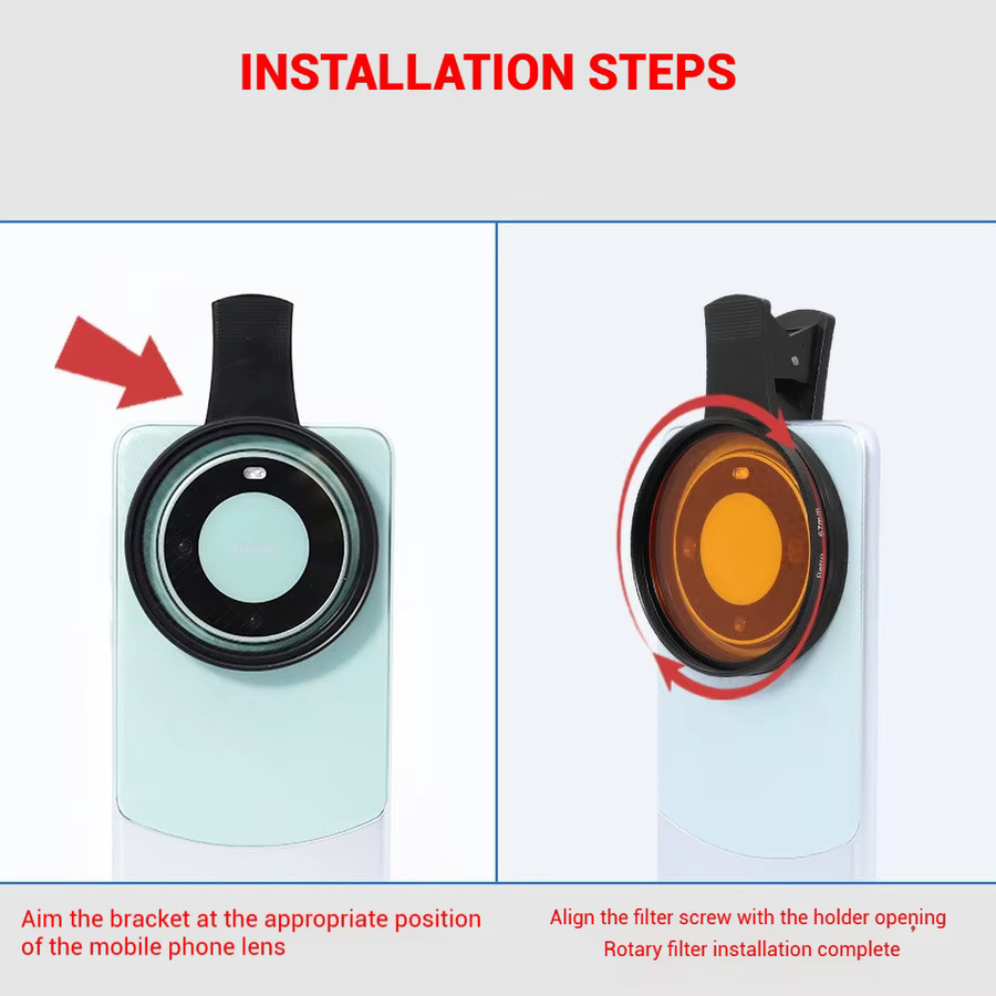 Universelles Handy-Objektiv-Set mit CPL-Polarisator, Sternfilter und variablem ND-Filter in Schwarz mit Clip-Halterung - Bild 3