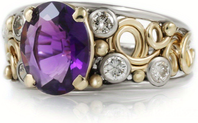 YoYo Ring, Bicolor, Amethyst, Silber, Damen, Vintage - Bild 1