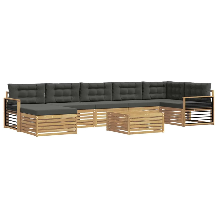 vidaXL Outdoor-Sofagarnitur L-Form aus Akazienholz mit 8 Kissen in Anthrazit und Weiß - Bild 2