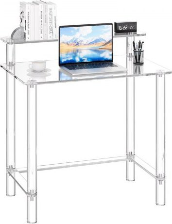 VEVOR Acryltisch moderner Computertisch mit 2 Ebenen und Monitorständer, transparent, B/T/H: 80 x 50 x 88 cm - Bild 1