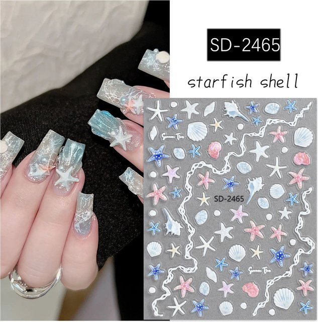 KANIU Nagelaufkleber 5D Geprägte Seestern-Muschel, Glänzend - Bild 1
