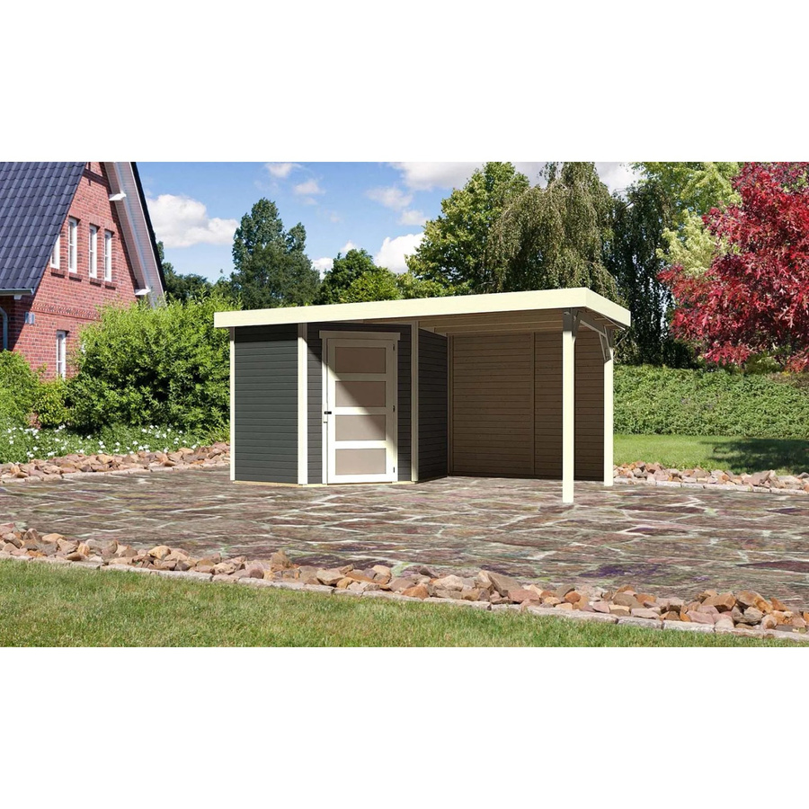 Karibu Holz-Gartenhaus Linköping mit Flachdach in Terragrau, lackiert, B/T/H: 213 x 218 x 209 cm - Bild 2