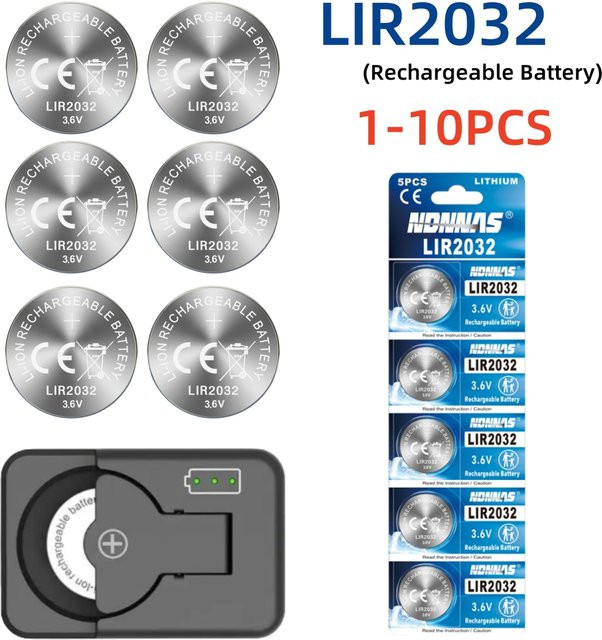 SCRCEO LIR2032 Knopfbatterie 3,6 V wiederaufladbare Lithium-Batterie in Silber - Bild 1