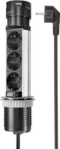 Sygonix SY-4997104 Steckdosenturm Schwarz aus Edelstahl mit USB-A und USB-C Anschlüssen für den Einbau - Bild 1